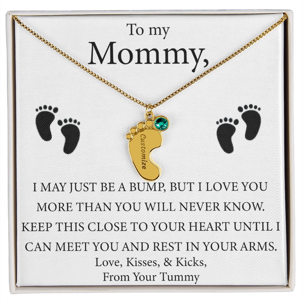 Mother's Day Gift - Baby Feet Charm and Birthstone - Engraved
