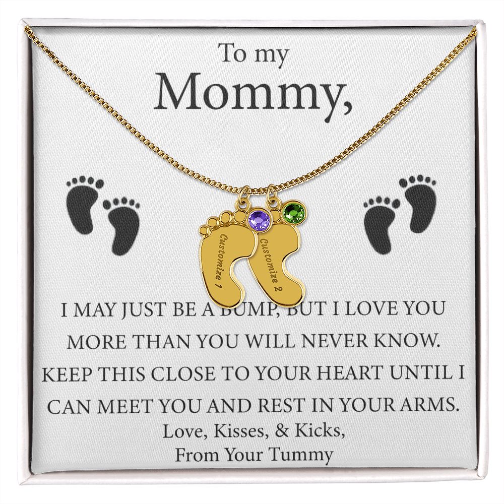Mother's Day Gift - Baby Feet Charm and Birthstone - Engraved