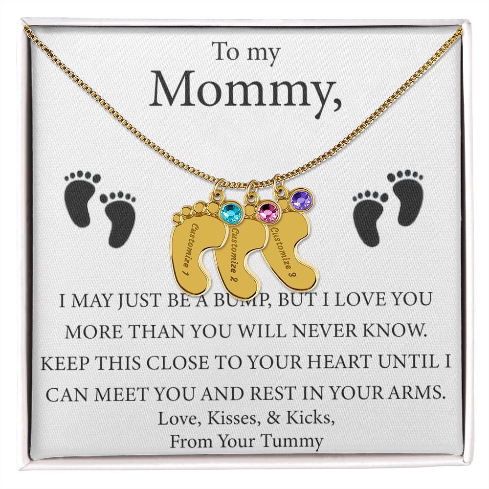 Mother's Day Gift - Baby Feet Charm and Birthstone - Engraved