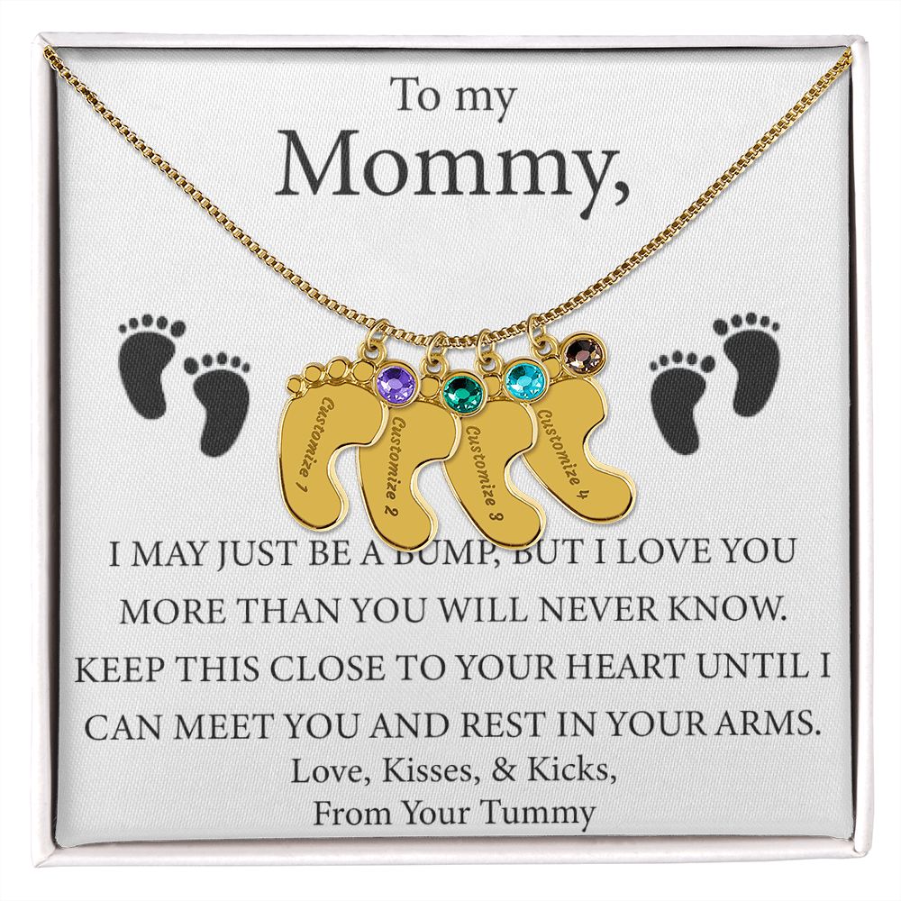 Mother's Day Gift - Baby Feet Charm and Birthstone - Engraved