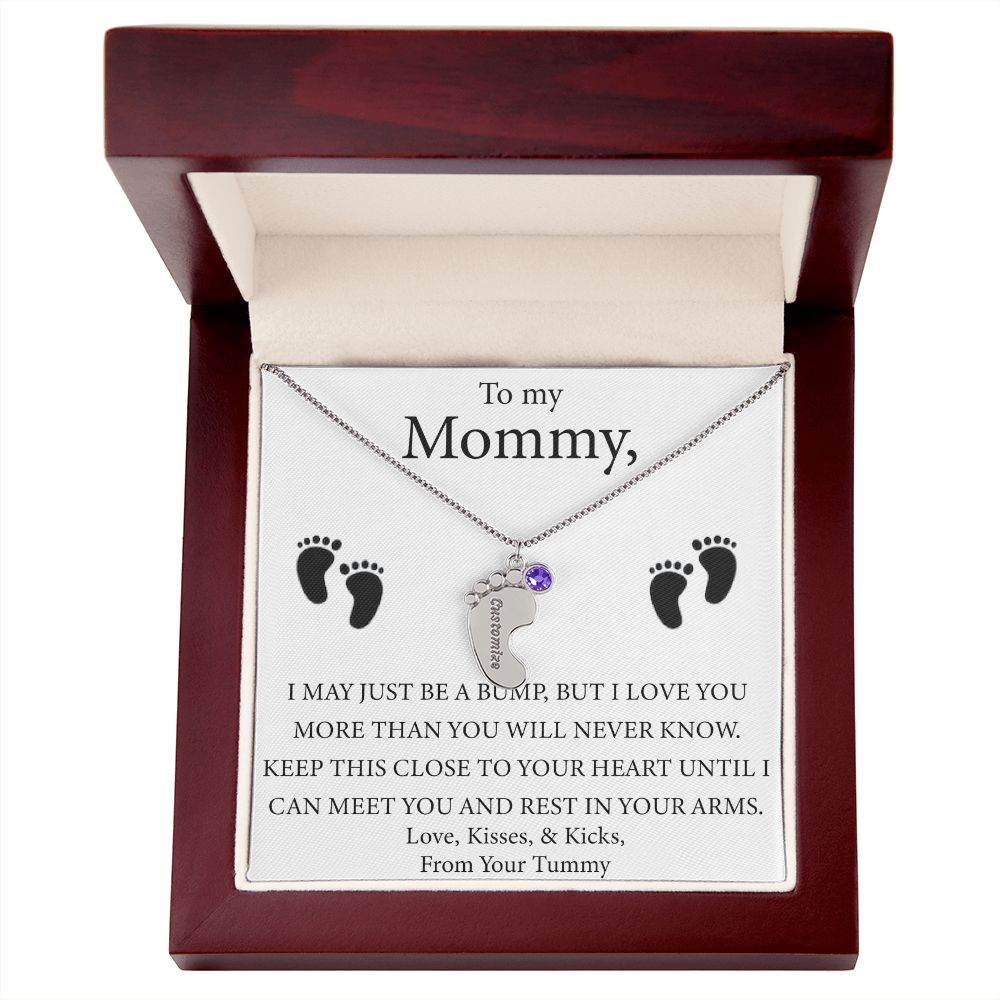 Mother's Day Gift - Baby Feet Charm and Birthstone - Engraved