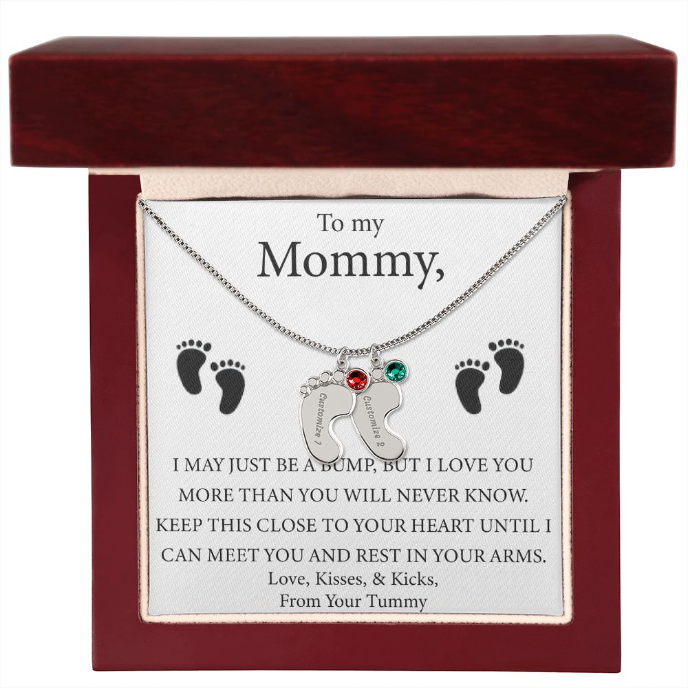 Mother's Day Gift - Baby Feet Charm and Birthstone - Engraved