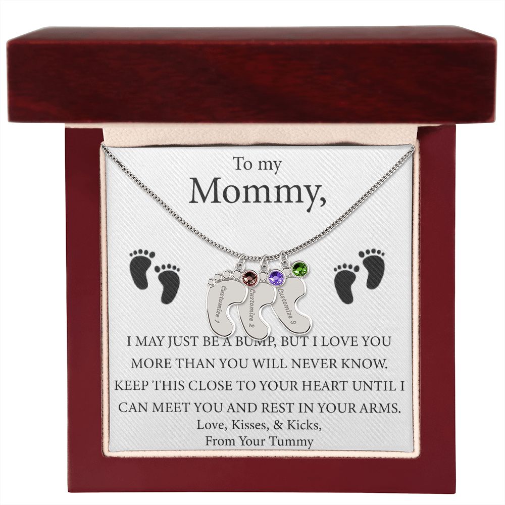 Mother's Day Gift - Baby Feet Charm and Birthstone - Engraved