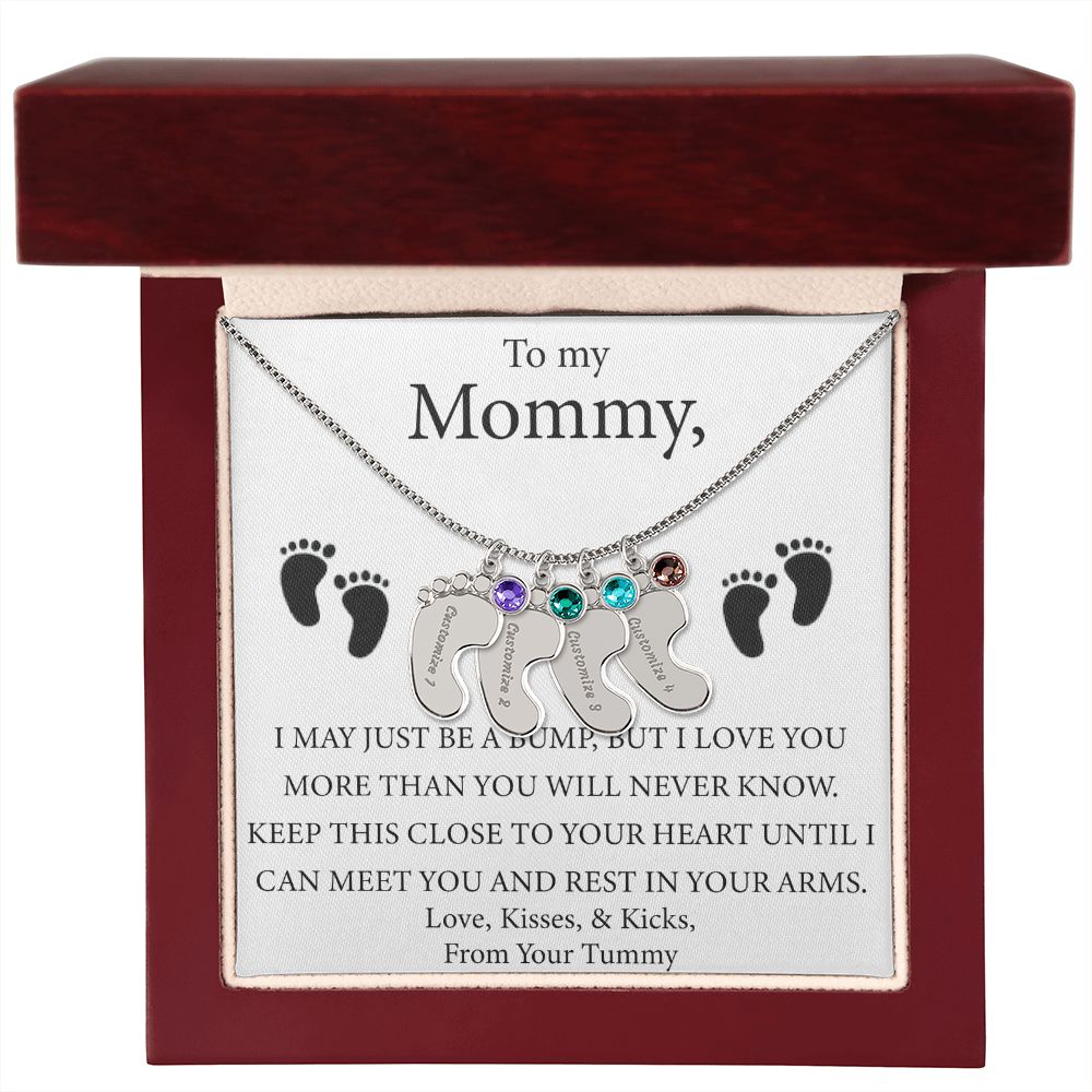 Mother's Day Gift - Baby Feet Charm and Birthstone - Engraved
