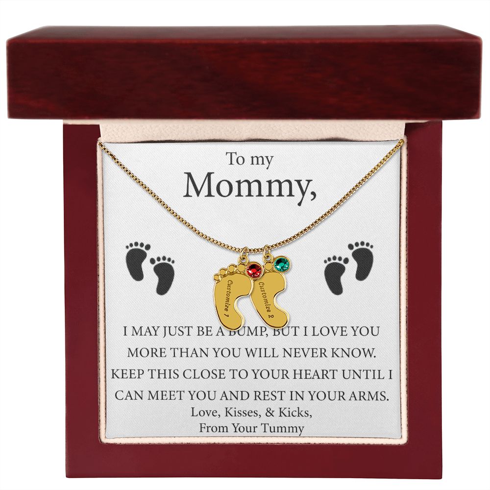 Mother's Day Gift - Baby Feet Charm and Birthstone - Engraved