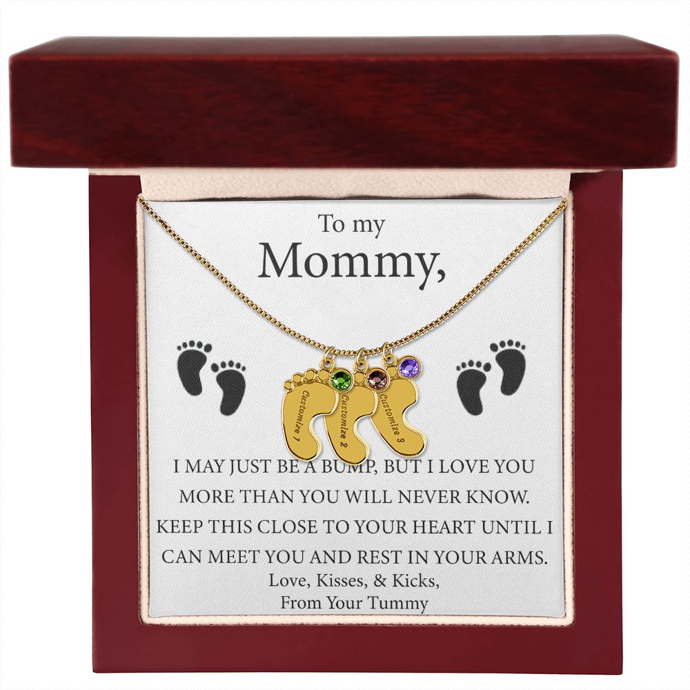 Mother's Day Gift - Baby Feet Charm and Birthstone - Engraved